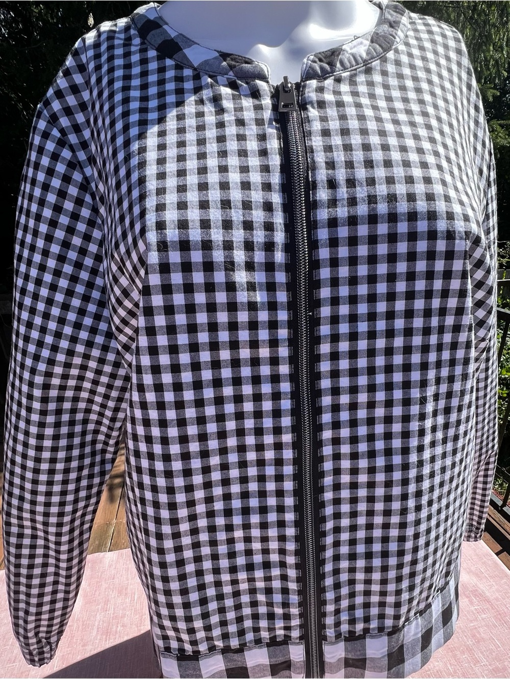 Christopher & Banks Black and White Gingham Bomber Jacket. Size LP.